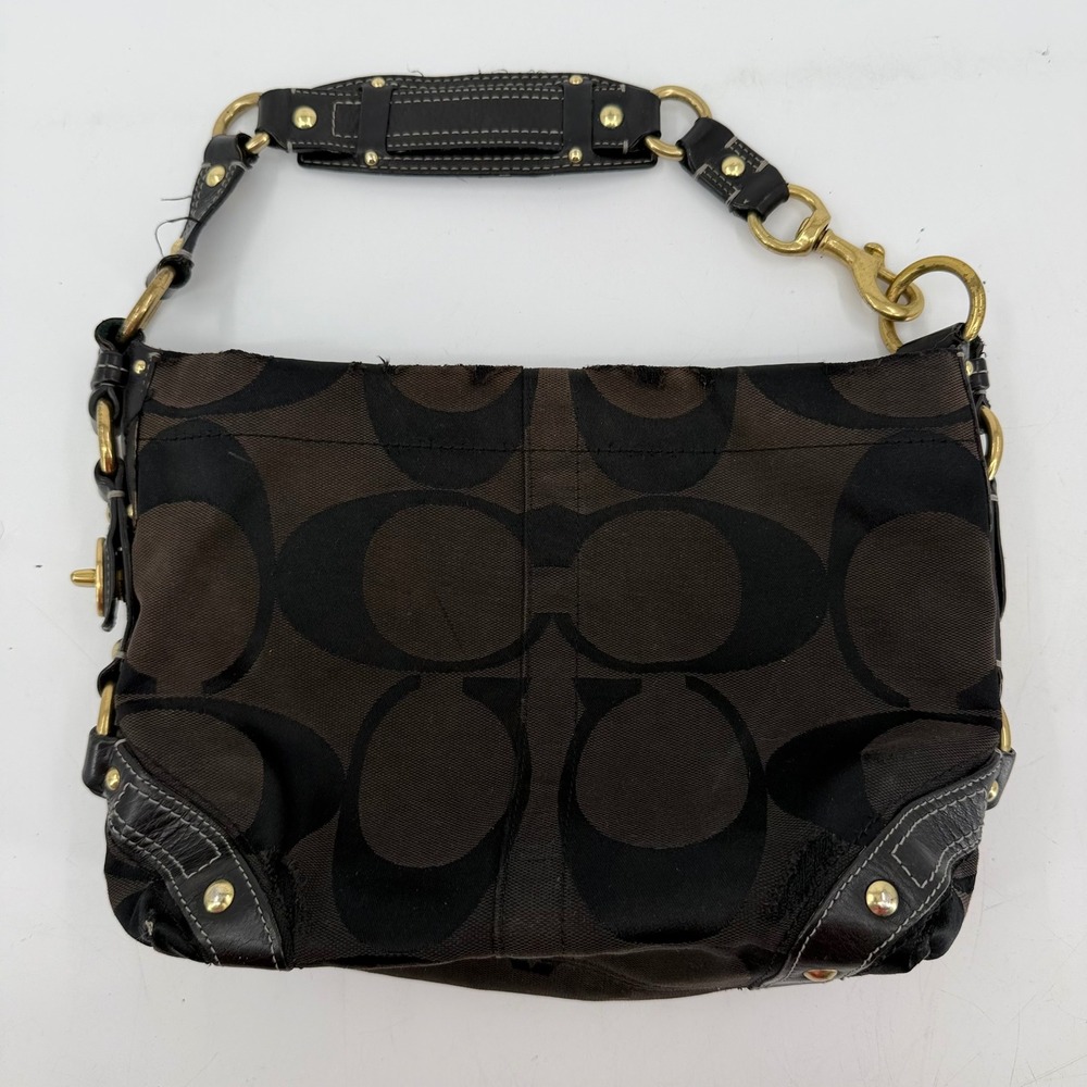 Coach Signature C Jacquard Hobo Shoulder Bag Brown Black Gold Hardware